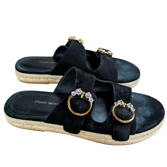 Stuart Weitzman Crystal Ring Espadrille Flats Black Size 38.5 - Picture 3 of 11